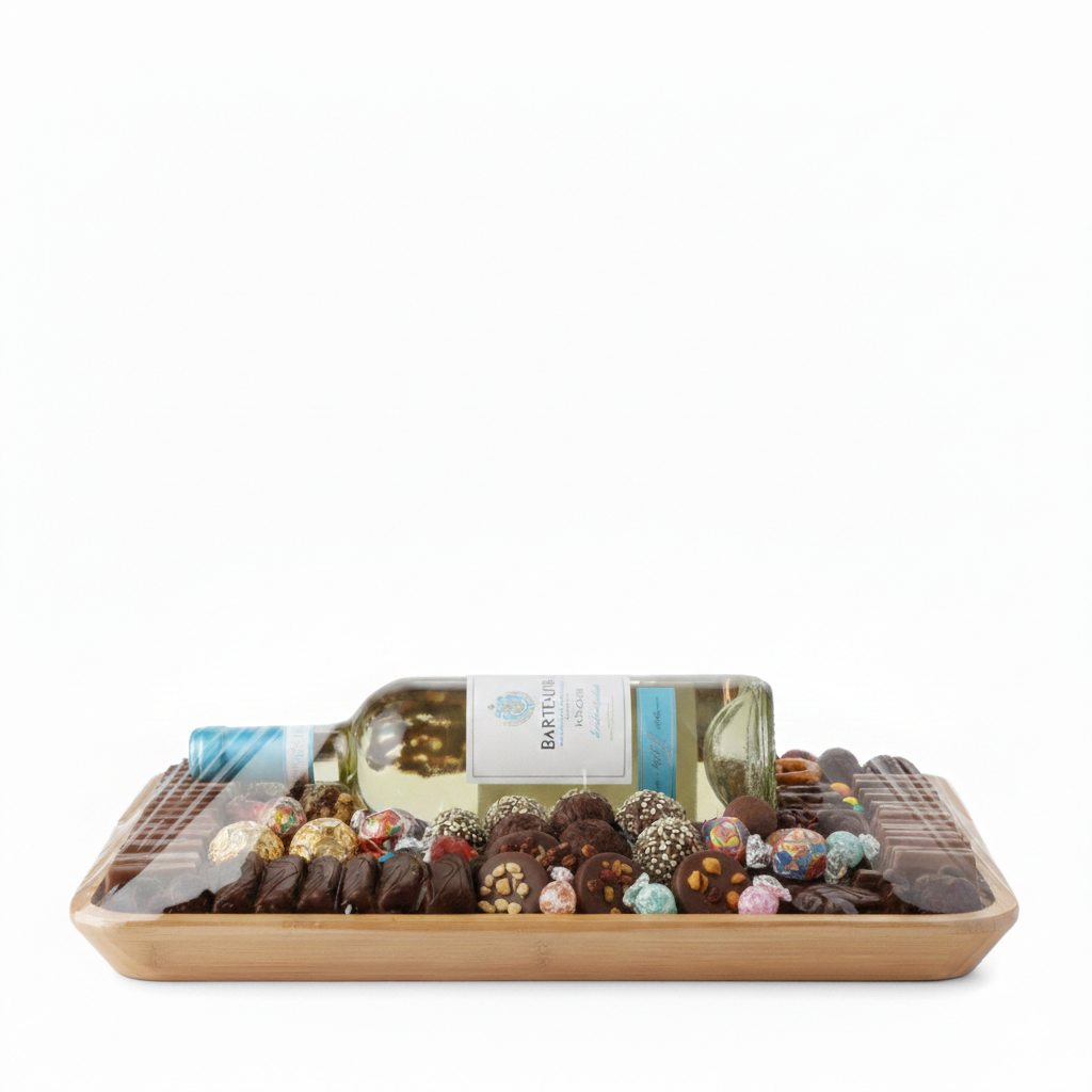 Elegant wine and confections tray