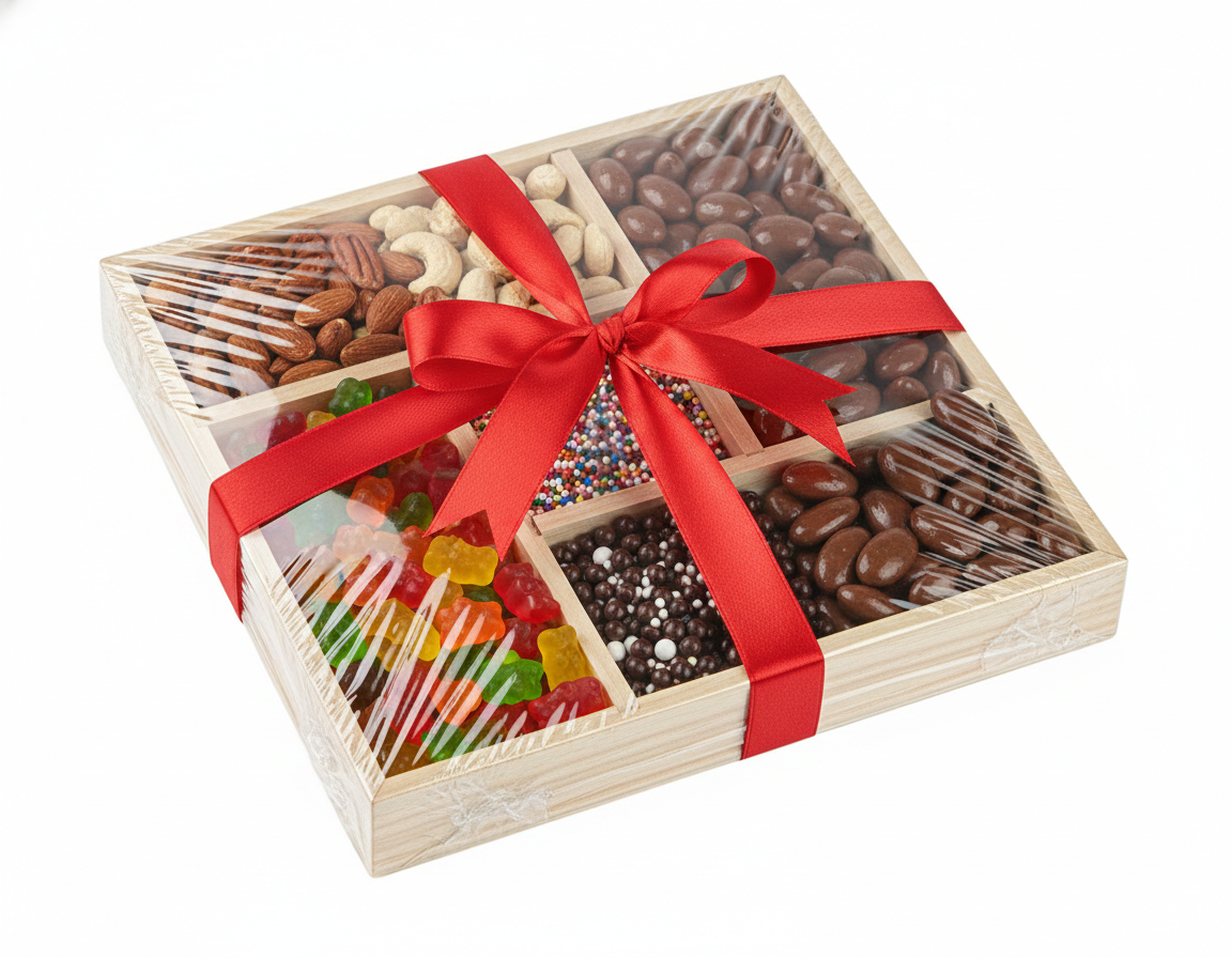 Square 4 Sectional Wooden Candy Tray